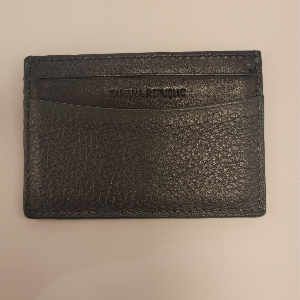 Banana Republic SLIM CROSSHATCHED LEATHER CARD CASE Black & Green New